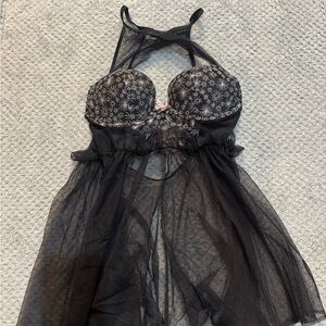 Victoria's Secret Black Floral Lace Chemise